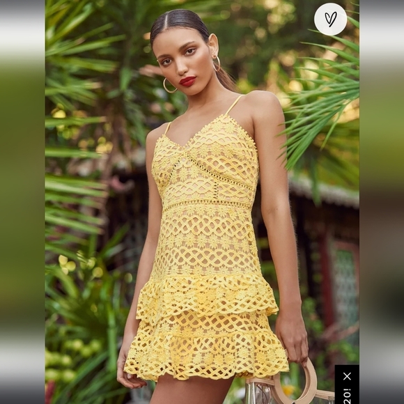 LULU'S Beauty and Lace Yellow Crochet Lace Mini Dress, sz Small - Picture 6 of 16